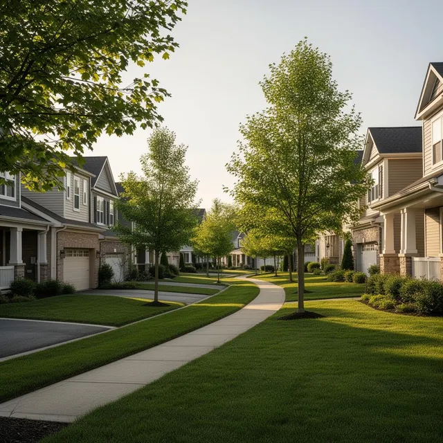 Quiet suburban street with single-family homes in Holland, Ohio