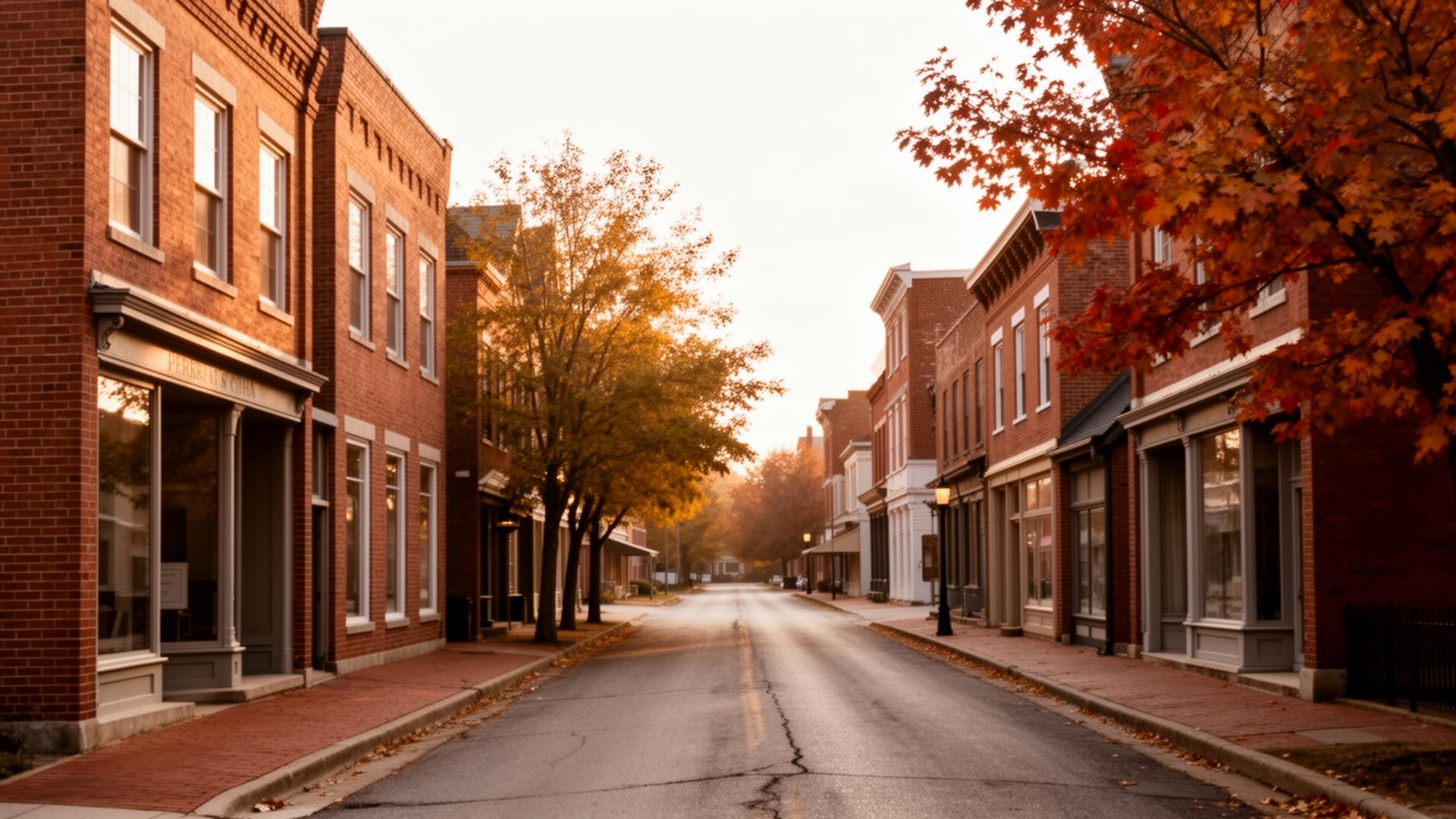 Historic 19th-century brick storefronts along Louisiana Avenue in downtown Perrysburg, Ohio
